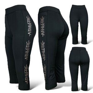 Women's High Waist Athletic Capri Leggings with Pockets, Gym, Fitness | Black